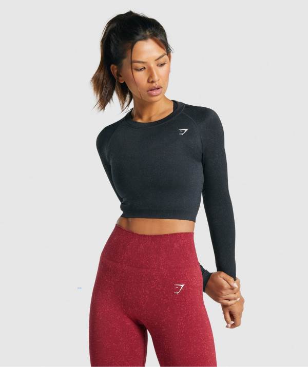 Damske Crop Top Gymshark Adapt Fleck Seamless Long Sleeve Čierne | CZ2457986